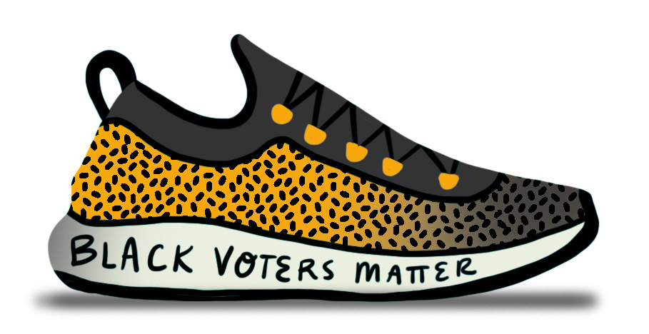 Illustrated shoe with the words Black Voters Matter