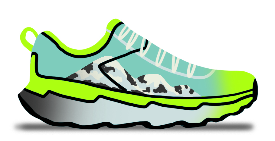 Illustrated shoe depicting mountains