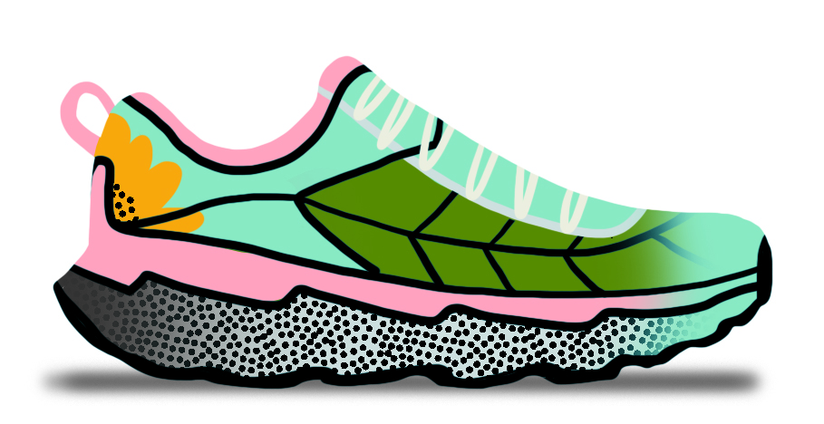Illustrated shoe depicting a flower and a leaf