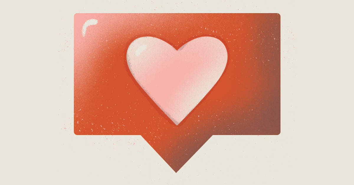 An illustration of the Instagram 'like' notification icon - with a heart inside of a 'talk bubble'