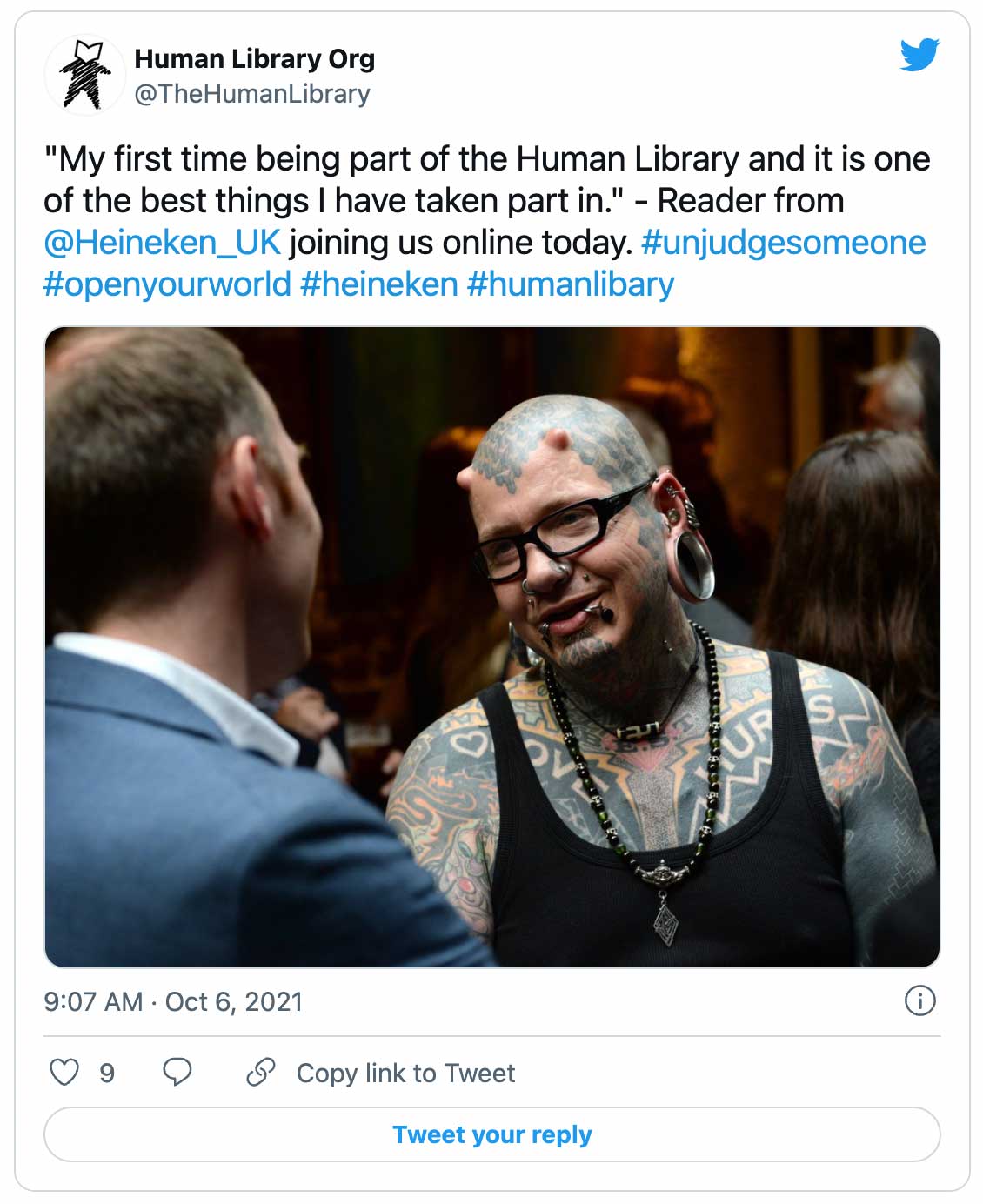 @TheHumanLibrary: "My first time being part of the Human Library and it is one of the best things I have taken part in." - Reader from  @Heineken_UK  joining us online today. #unjudgesomeone #openyourworld #heineken #humanlibary