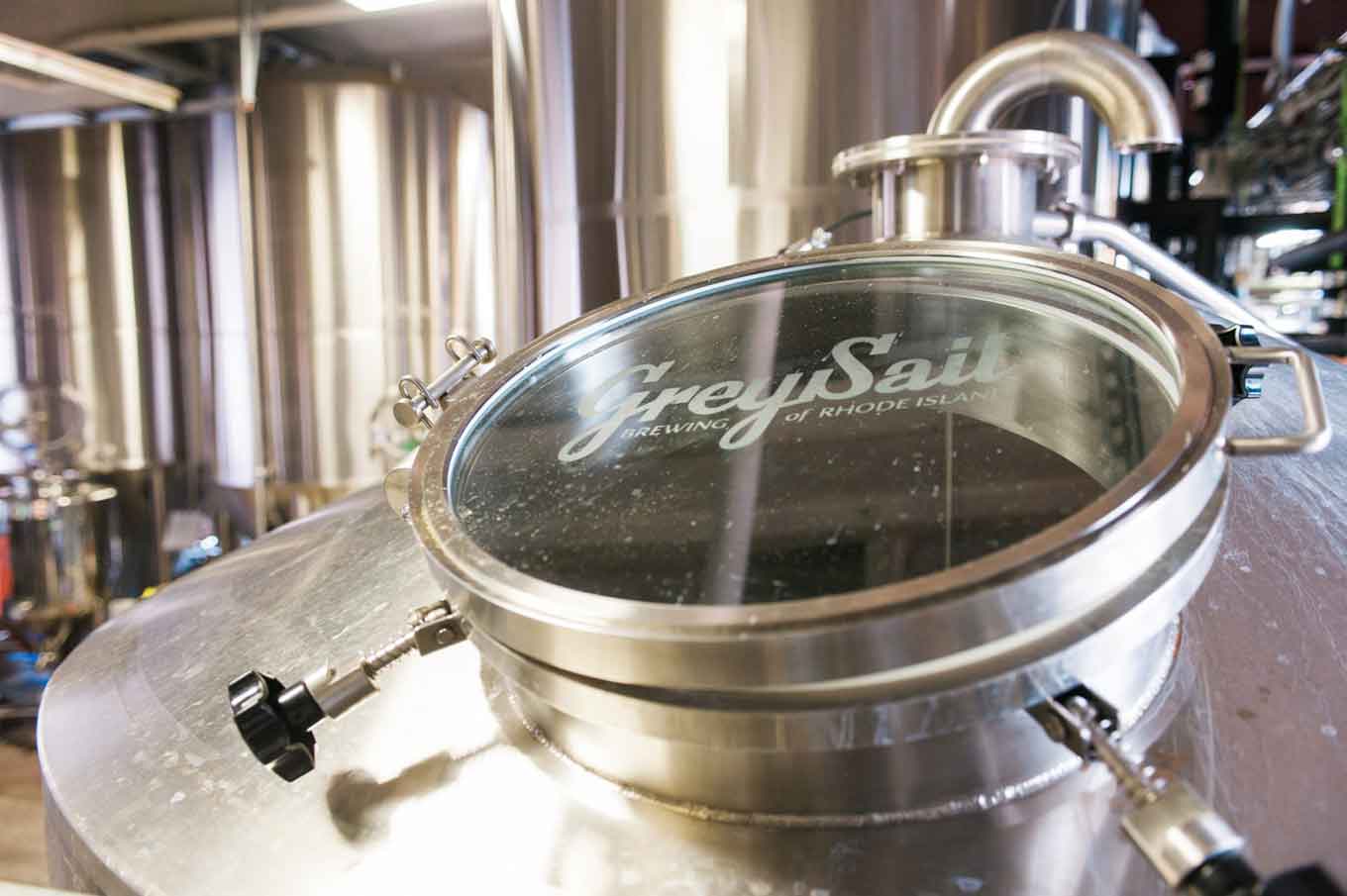 Grey Sail Brewing of Rhode Island, engraved on silver carbon capture technology in a brewery.