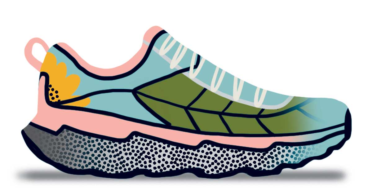 Illustrated athletic shoe with an environmental design