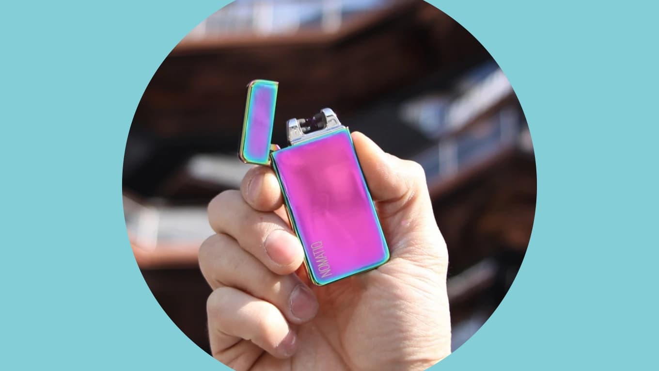 Nomatiq electric lighter, with a colorful metal exterior
