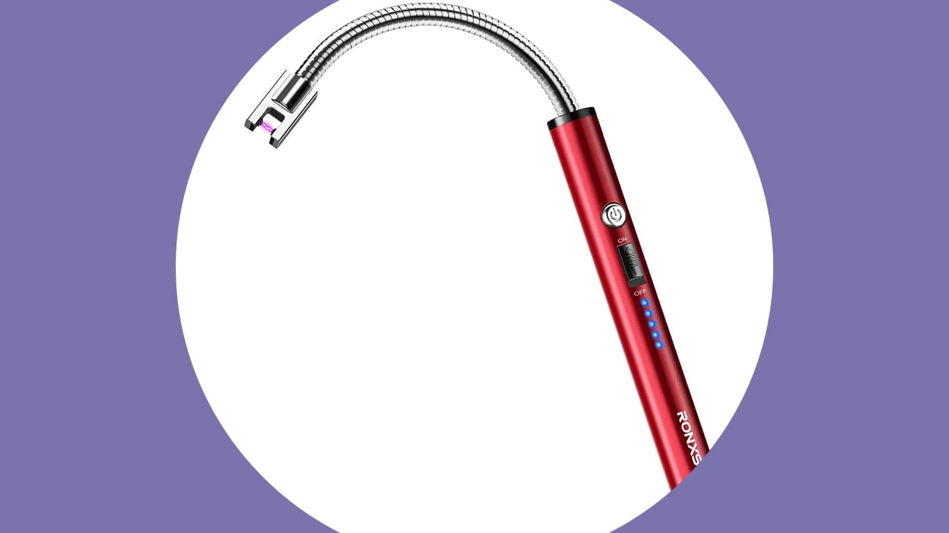 A red RONXS rechargeable candle lighter with a flexible neck