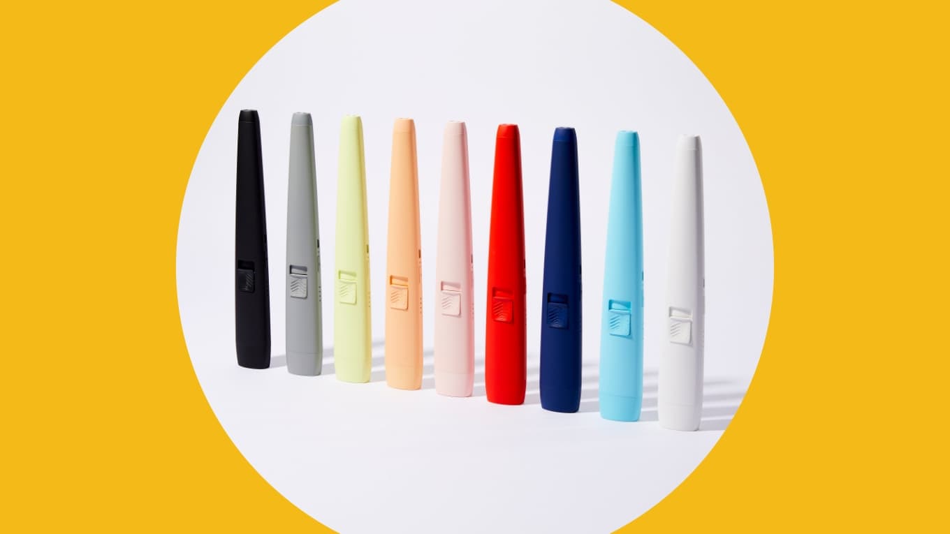 Several colorful electric lighters from USB Lighter Company standing in a row