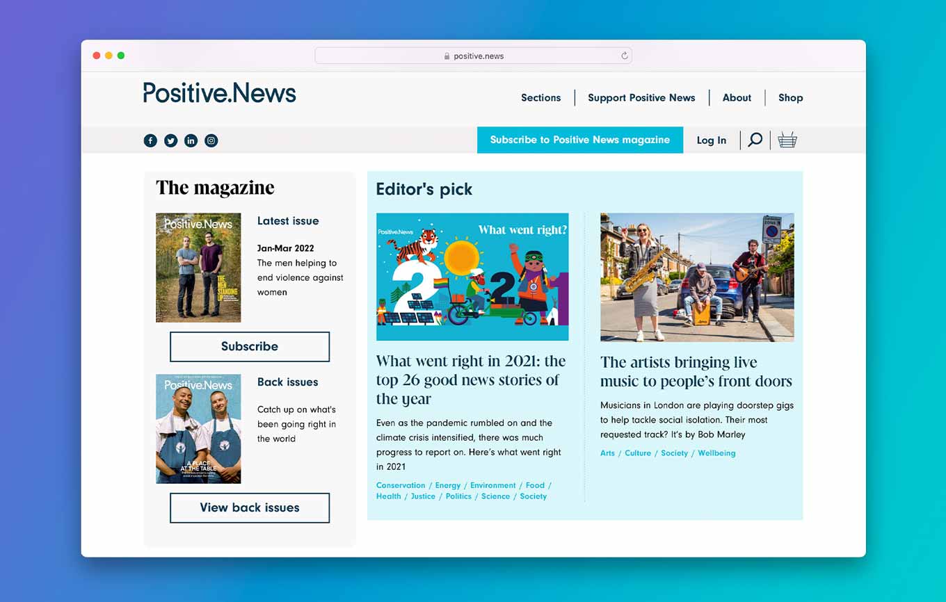 Positive News Website Screenshot