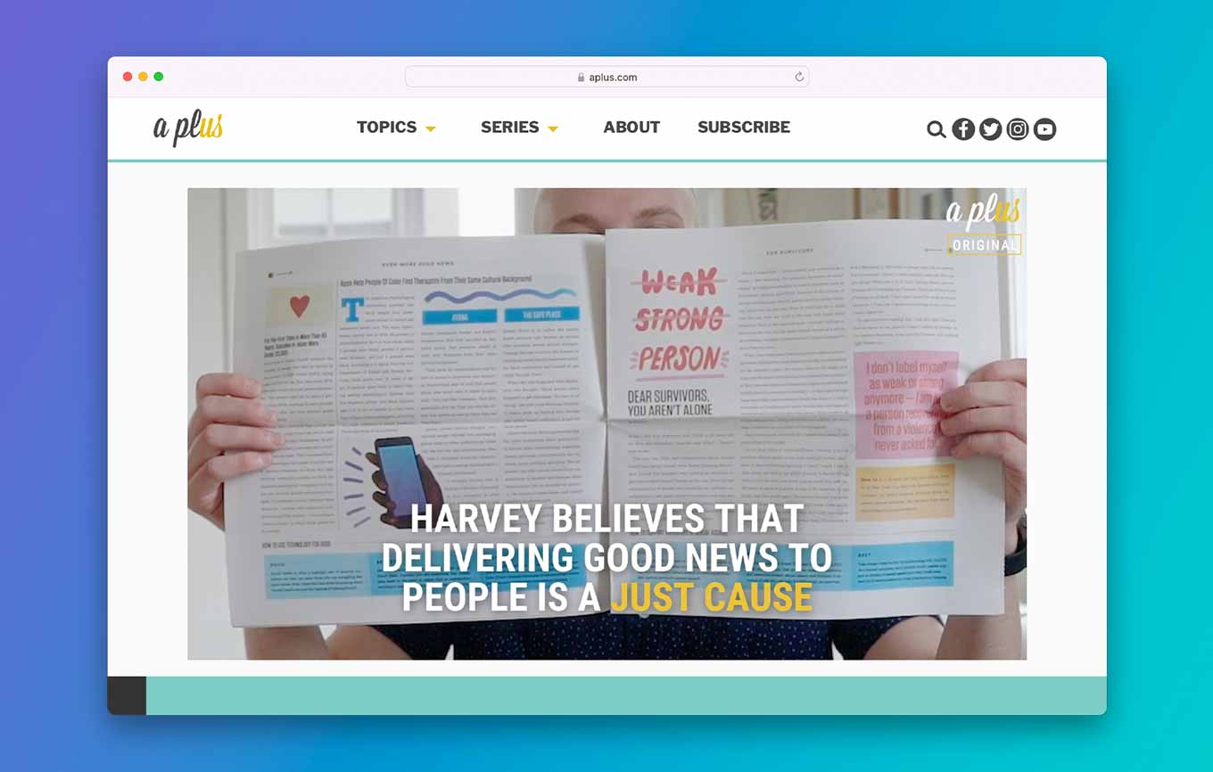 A Plus Video: Branden Harvey believes that delivering good news to people is a jus cause (holding up a Good News Newspaper)