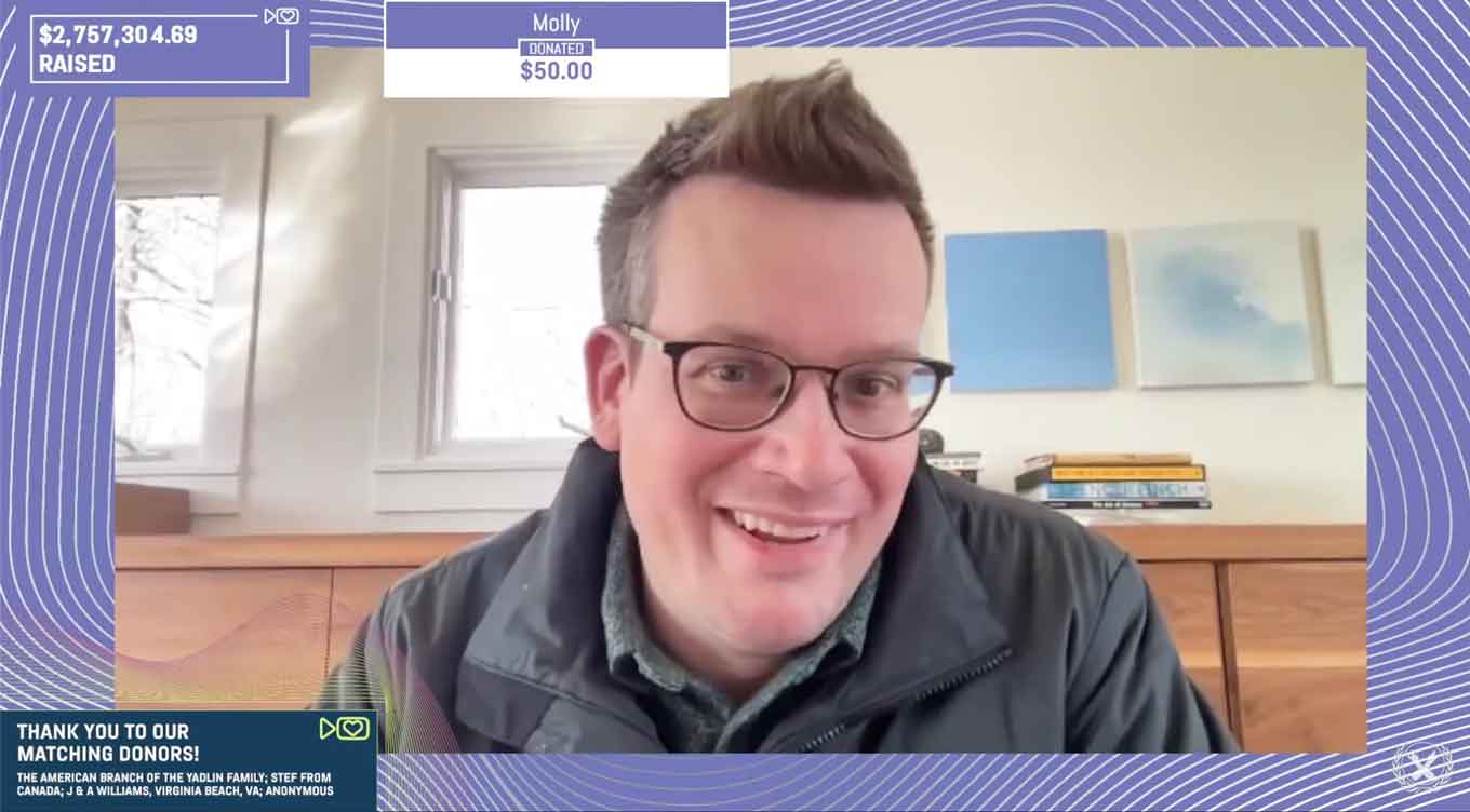 John Green smiling during the Project for Awesome livestream