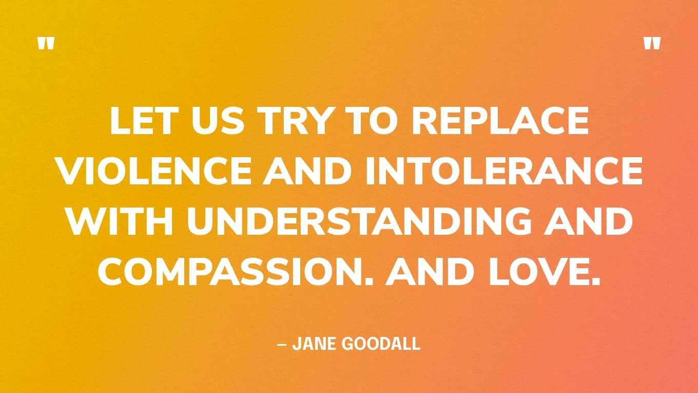 “Let us try to replace violence and intolerance with understanding and compassion. And love.” — Jane Goodall quotes