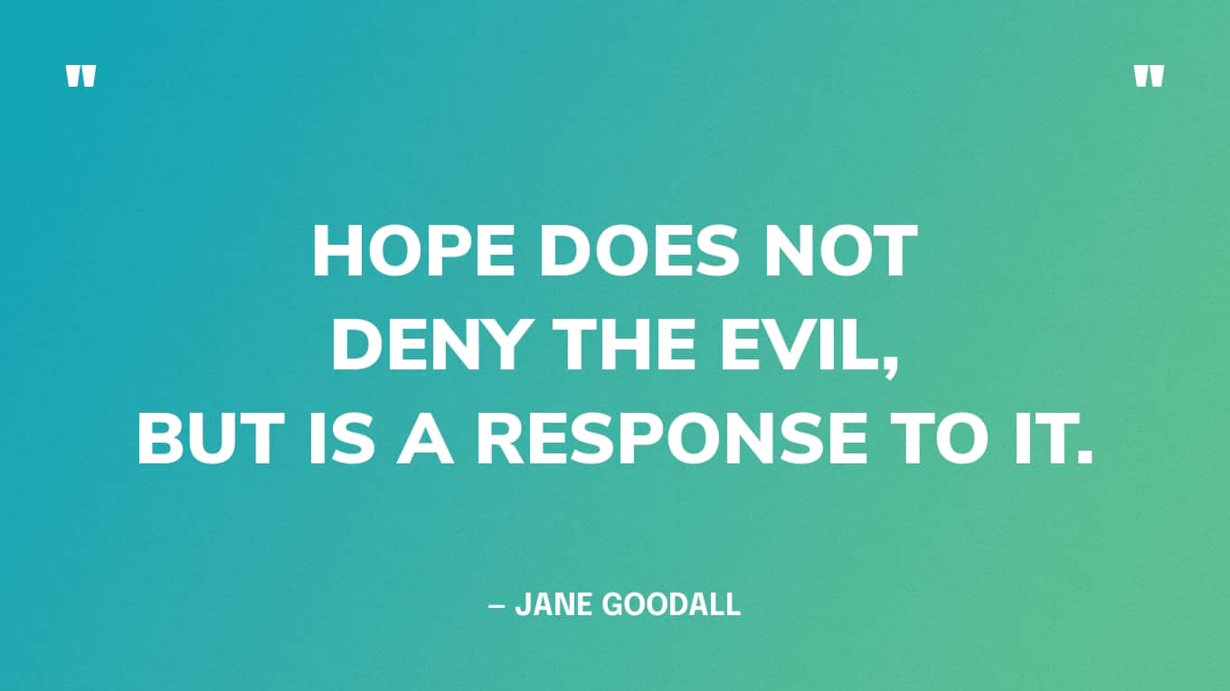 Quote: “Hope is often misunderstood. People tend to think that it is simply passive wishful thinking: I hope something will happen but I’m not going to do anything about it. This is indeed the opposite of real hope, which requires action and engagement.” — Jane Goodall