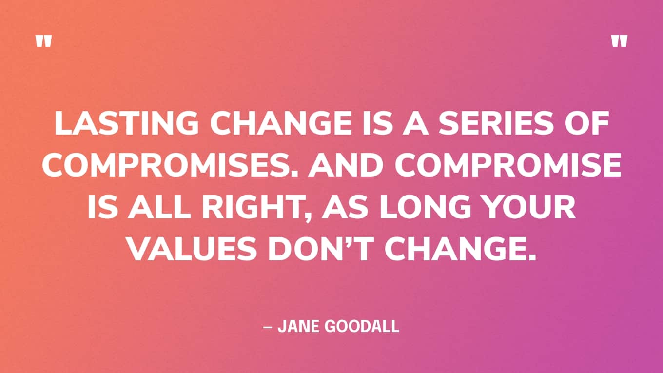 “Lasting change is a series of compromises. And compromise is all right, as long your values don’t change.” — Jane Goodall