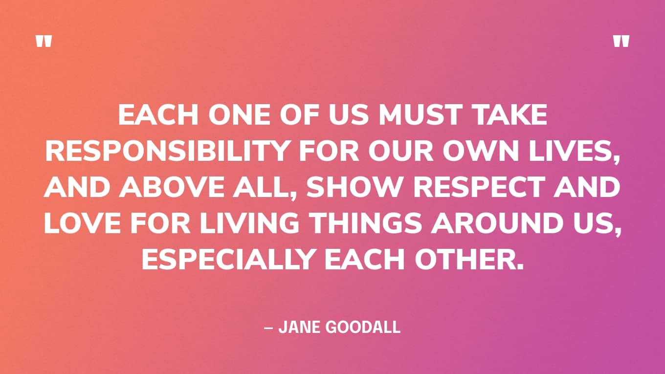 “Each one of us must take responsibility for our own lives, and above all, show respect and love for living things around us, especially each other.” — Jane Goodall quotes