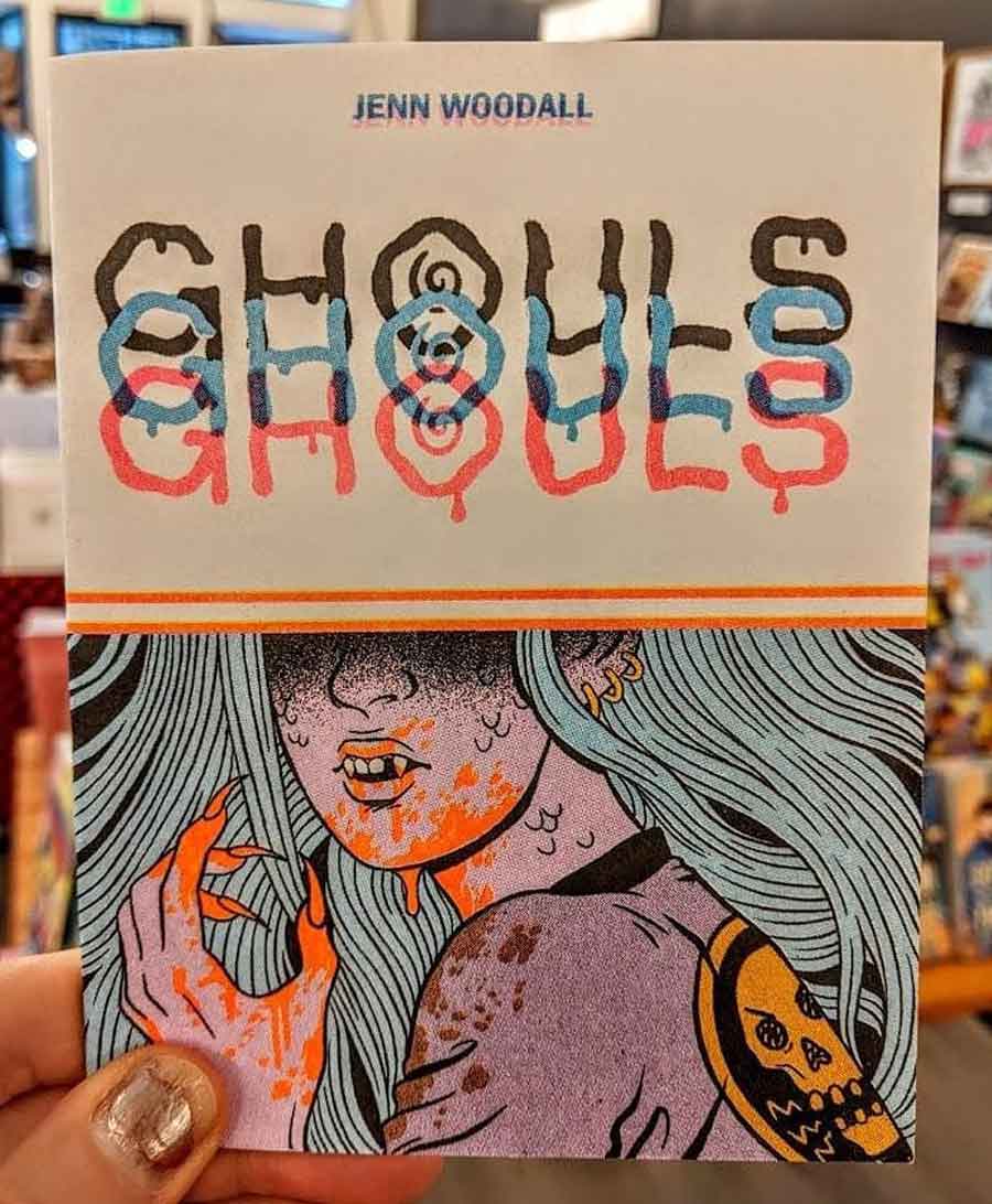 Jenn Woodall's zine 'Ghouls' has a colorful, cool-toned color.