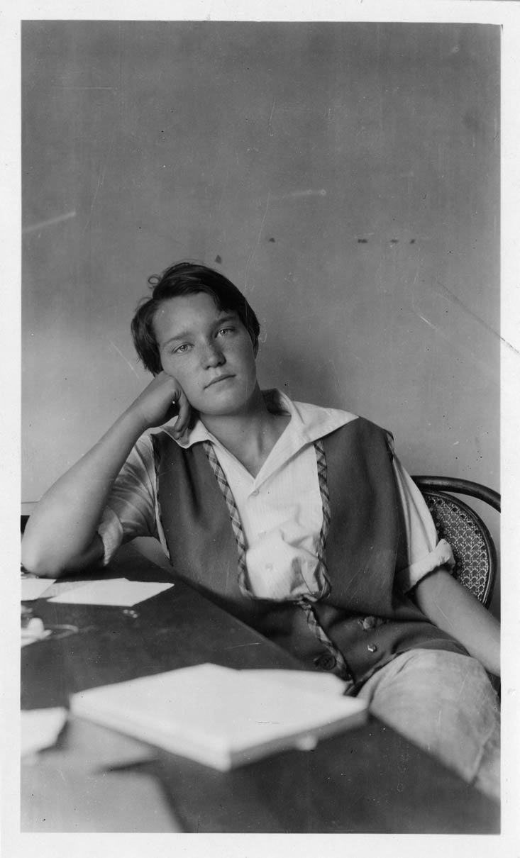 Young veterinarian Mary Knight Dunlap, in black and white