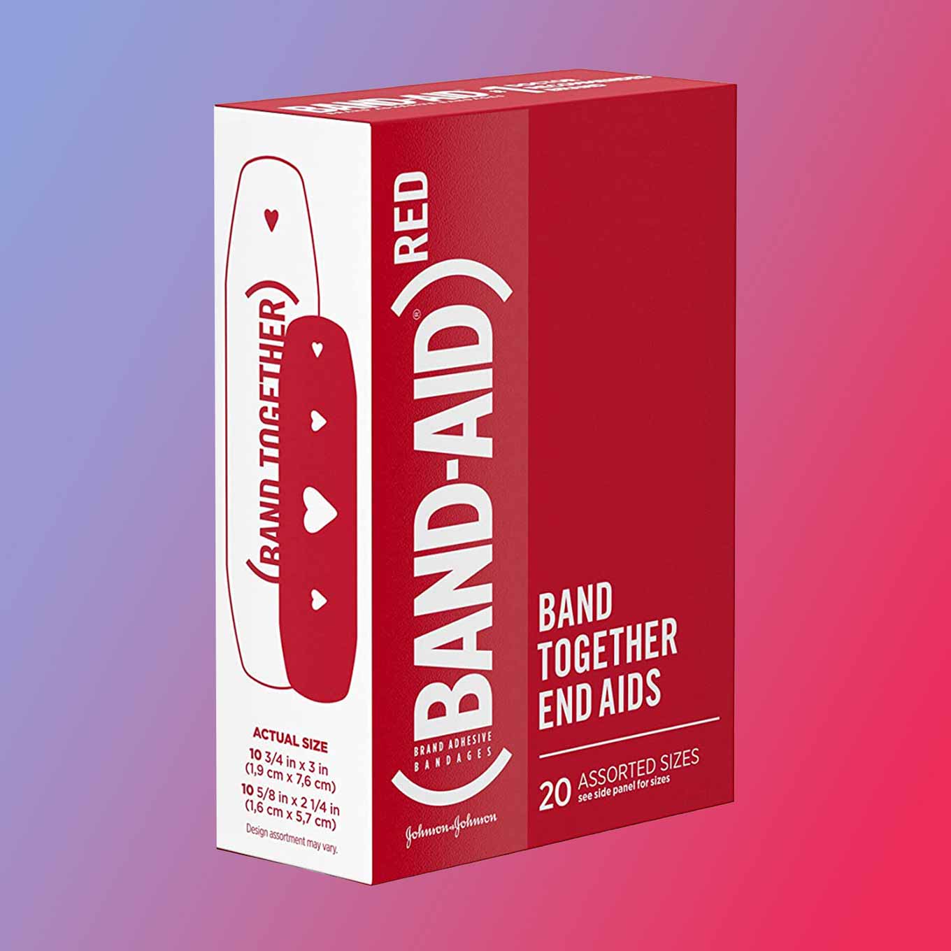 Red box of Band-Aids that says "Band Together, End AIDS"