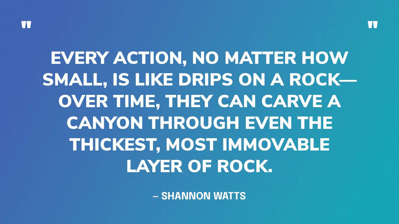 “Every action, no matter how small, is like drips on a rock—over time, they can carve a canyon through even the thickest, most immovable layer of rock.” — Shannon Watts, founder of Moms Demand Action