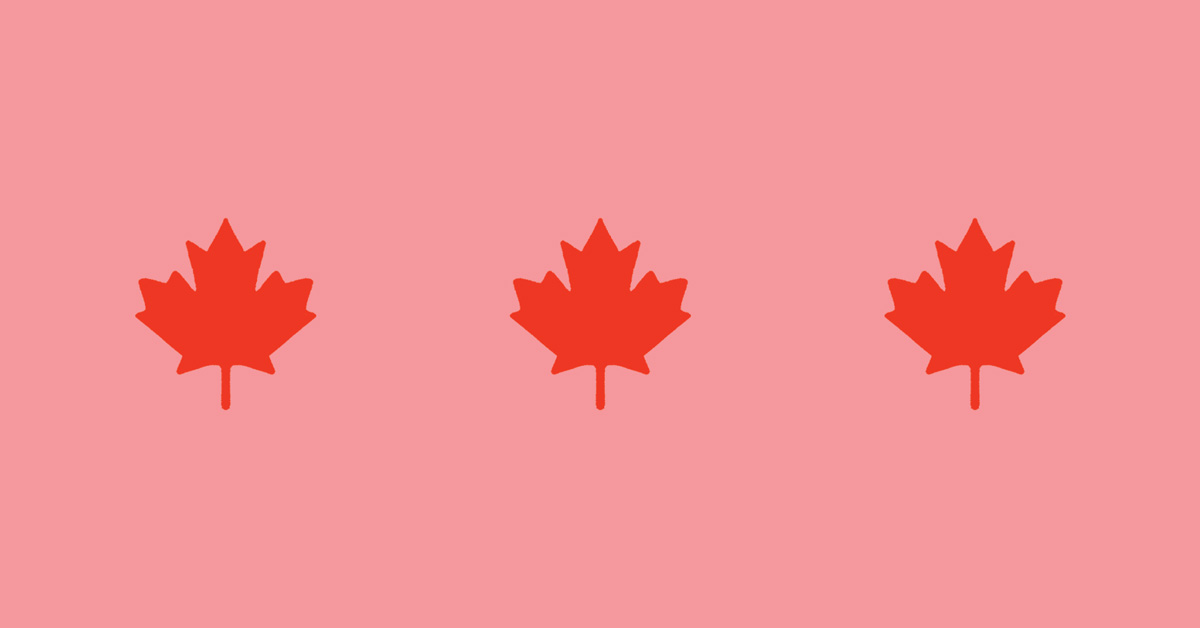 3 Canadian Maple Leafs on a Pink Background