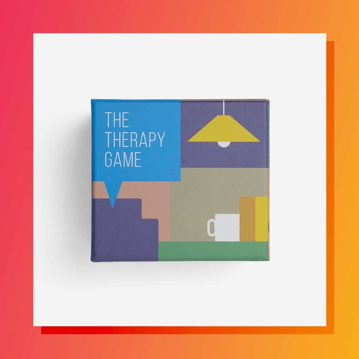 Modern, minimalist square box that says The Therapy Game