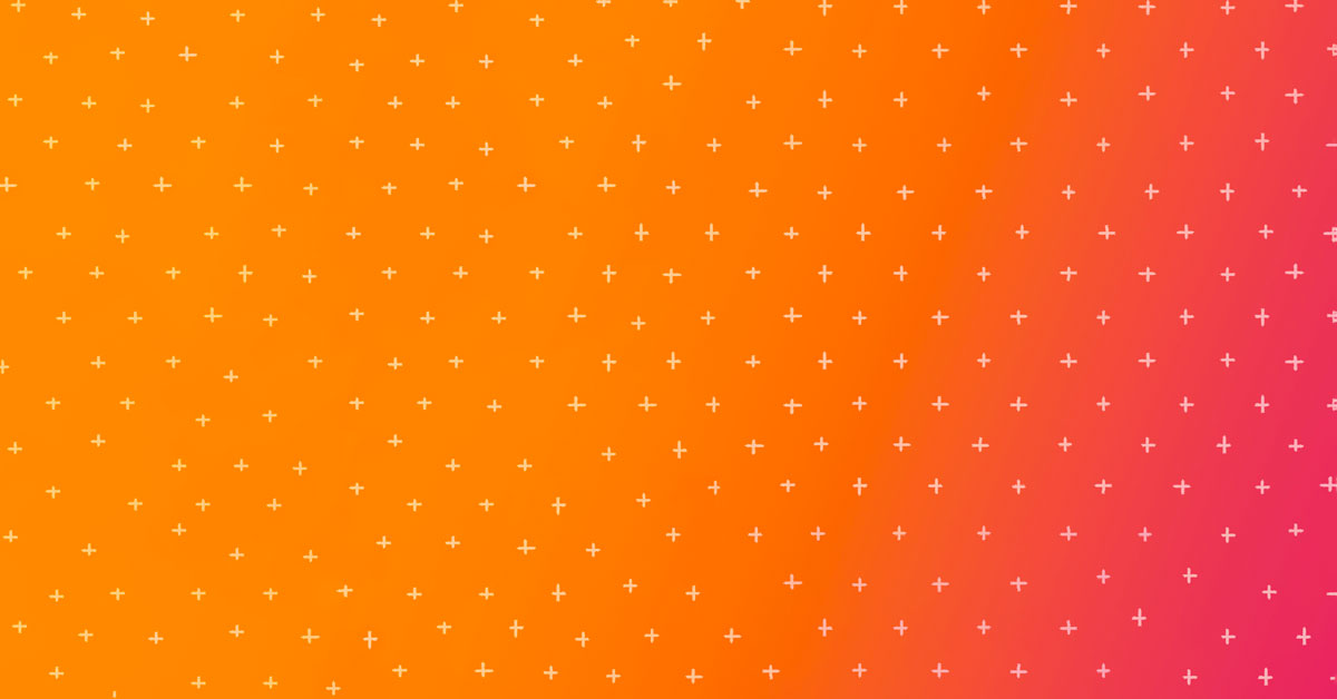 Abstract graphic with plus signs and an orange/red gradient