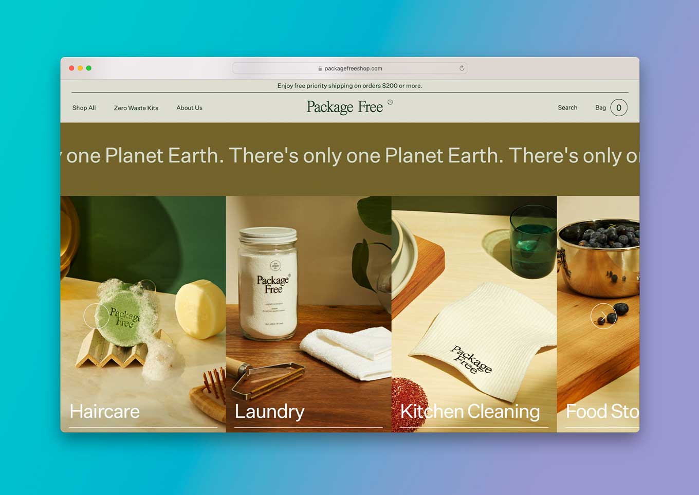 Package Free Shop Website: "There is only one Planet Earth"