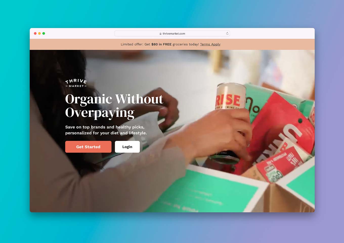 Thrive Market Website: "Organic Without Overpaying"