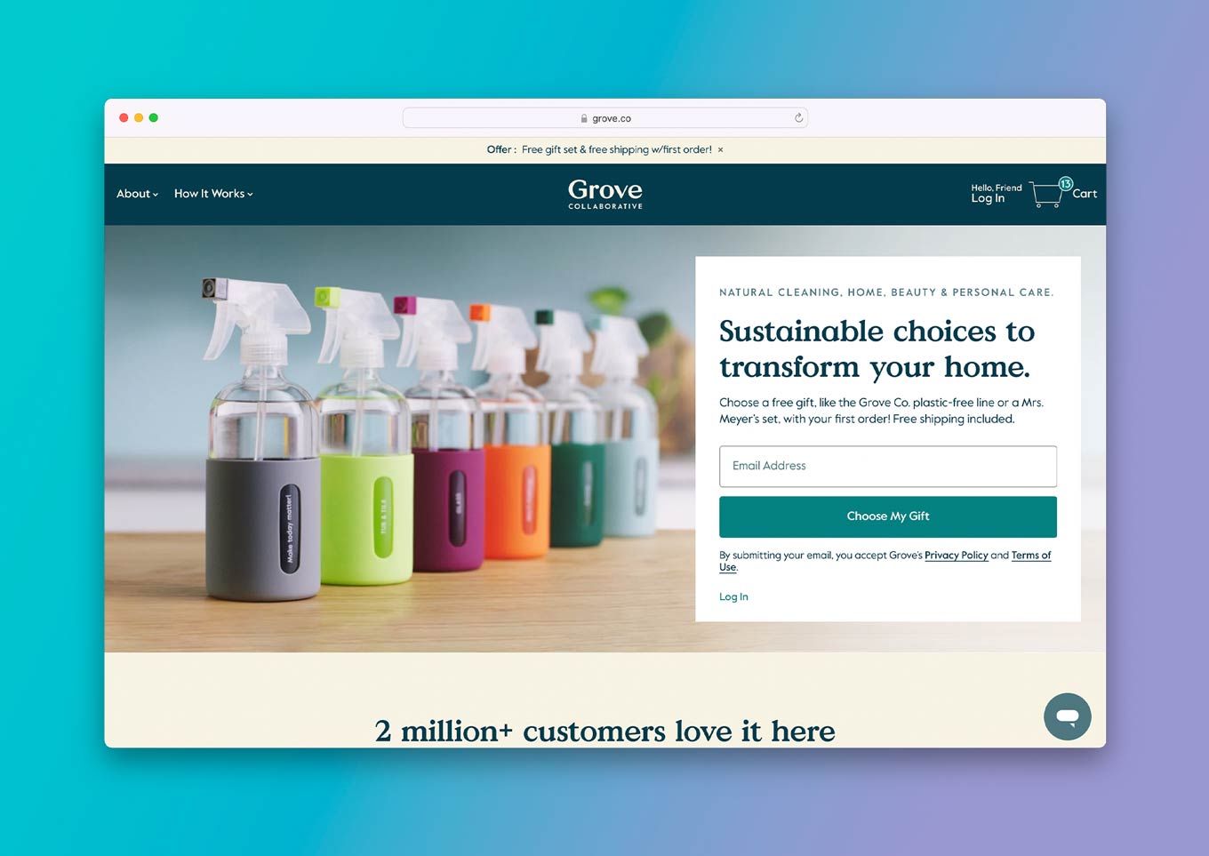 Grove Collaborative Website: "Sustainable choice to transform your home"