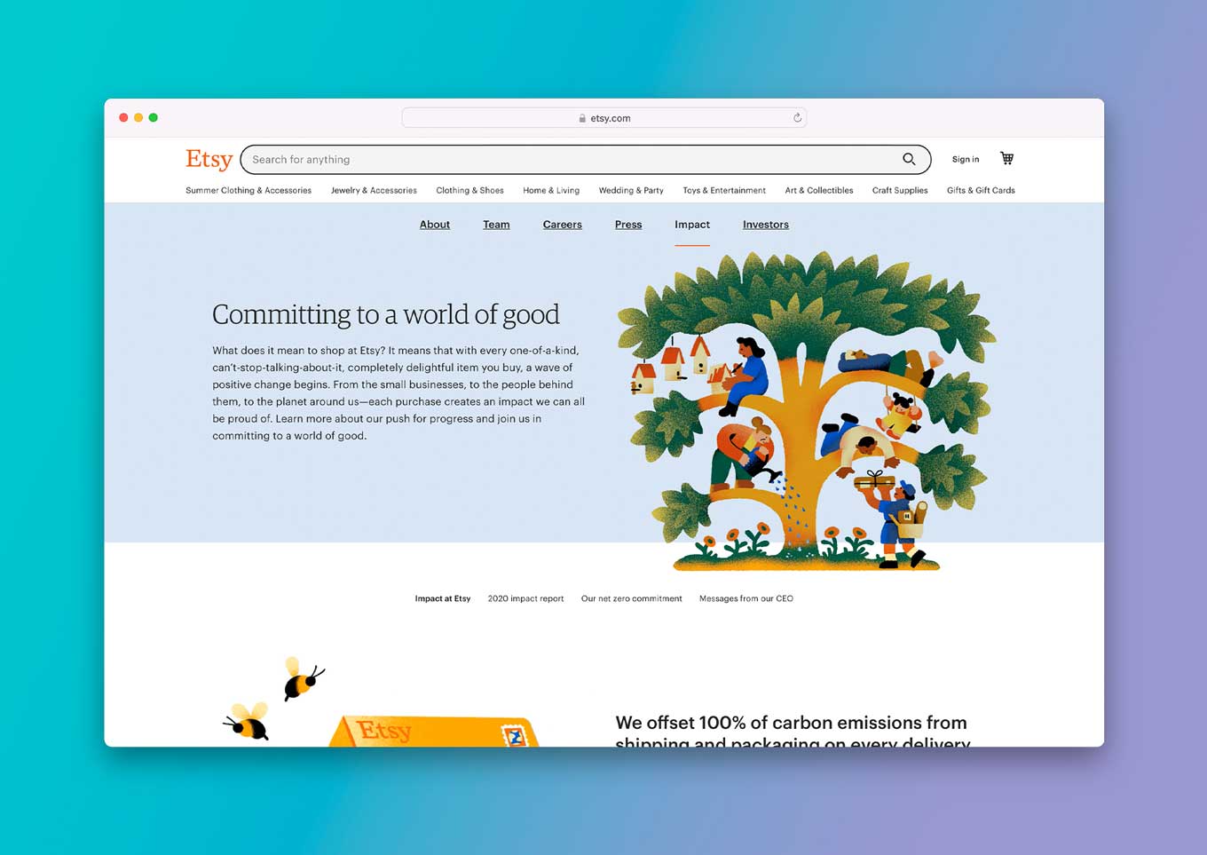 Etsy Website: "Committing to a world of good"