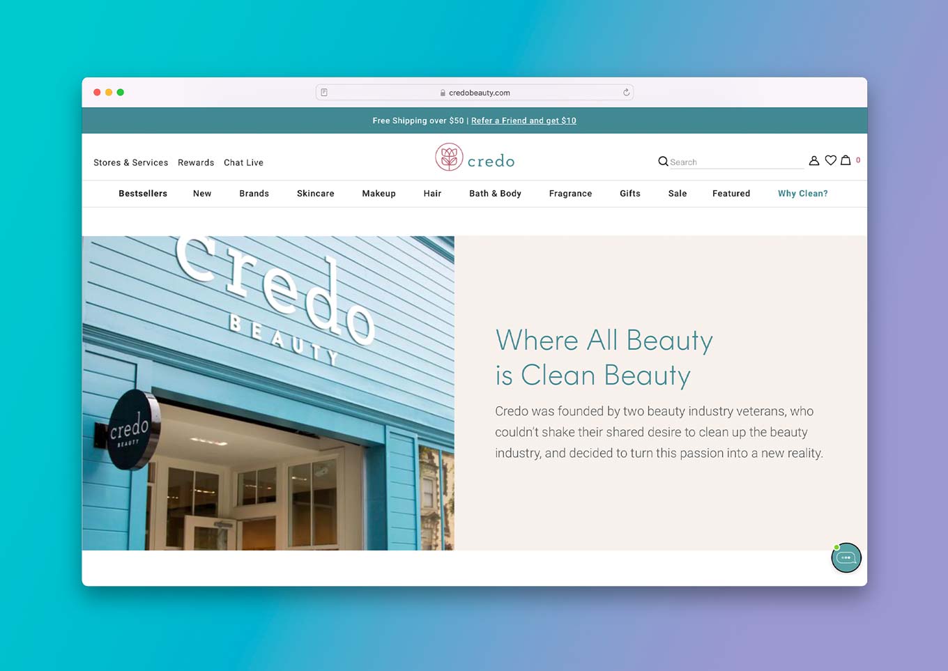Credo Beauty Website: "Where all beauty is clean beauty" 