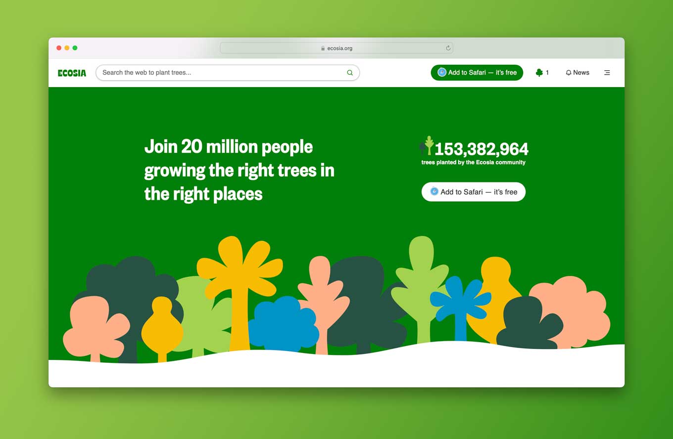 Screenshot of Ecosia search engine