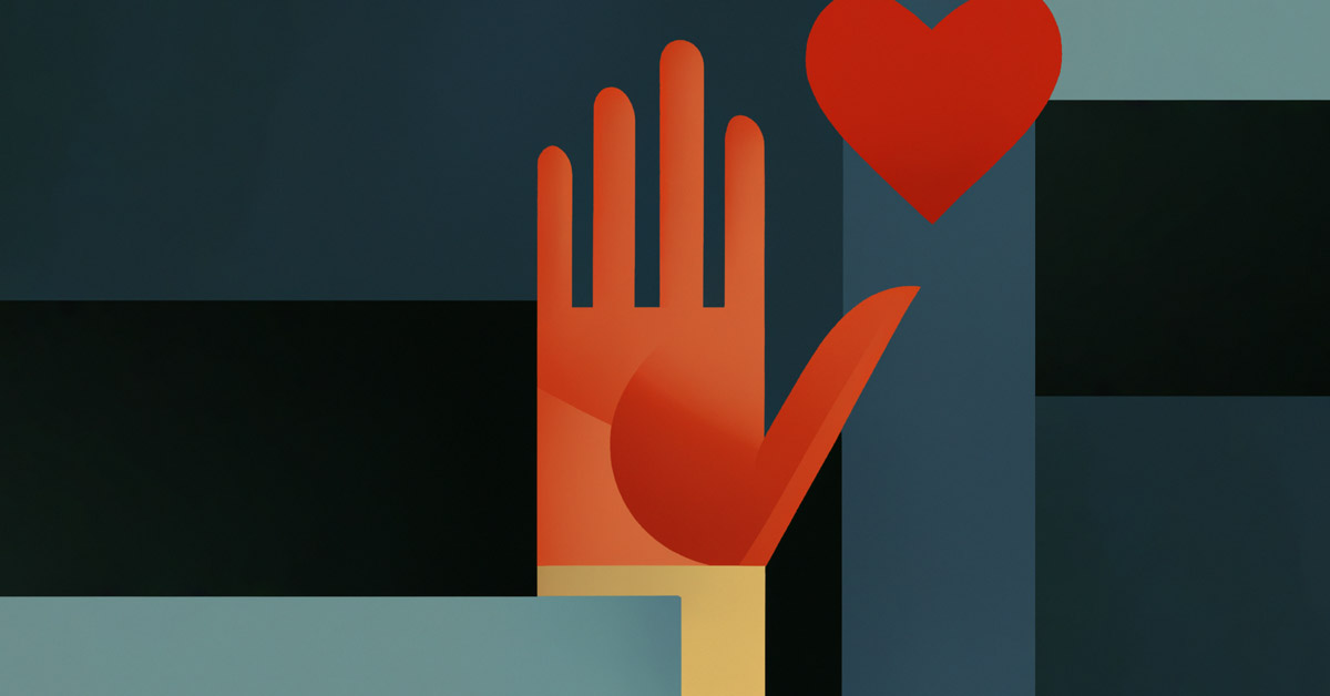 Abstract hand giving a heart