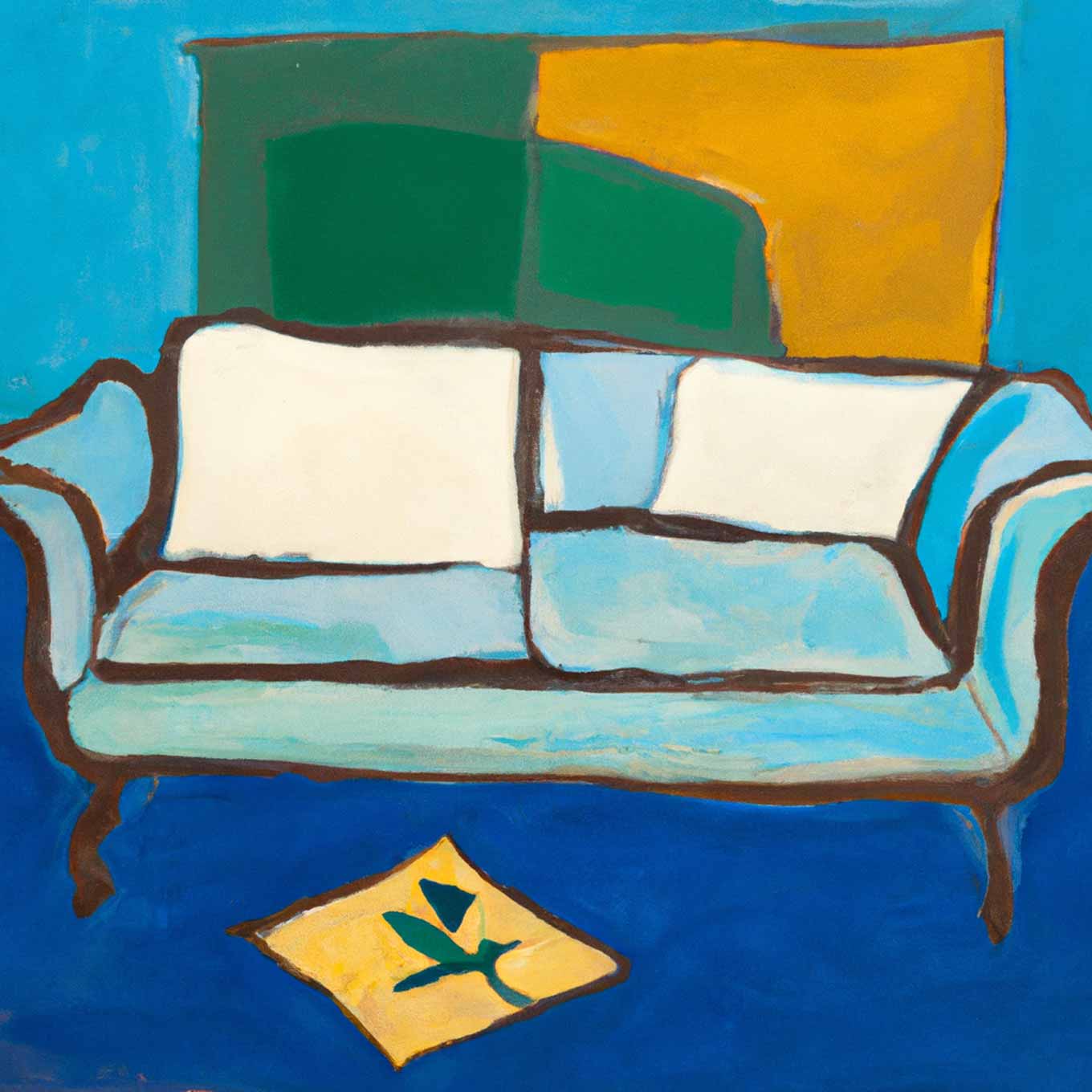 Abstract oil painting of a home living room and couch