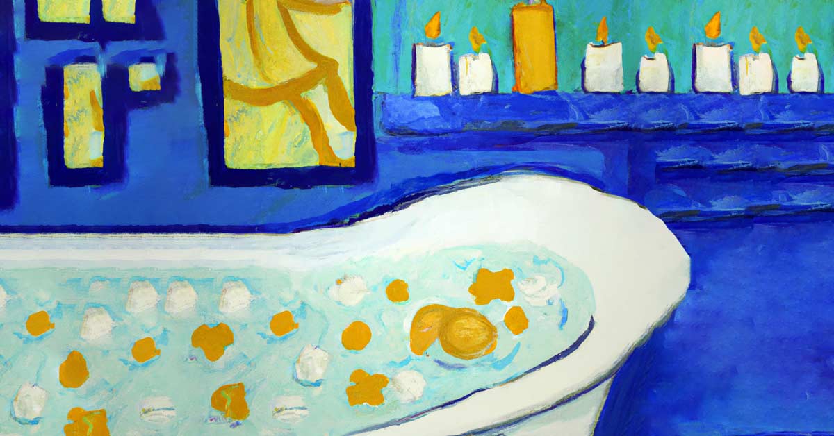 Abstract oil painting of a bubble bath and candles