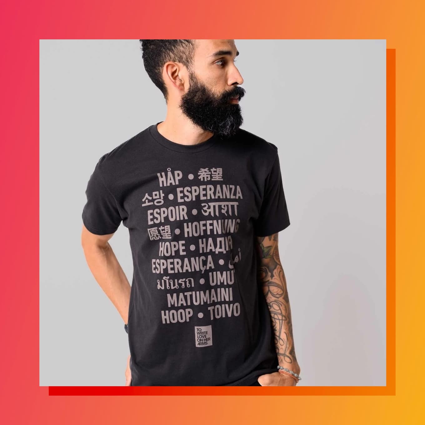 Shirt that says HOPE in many languages