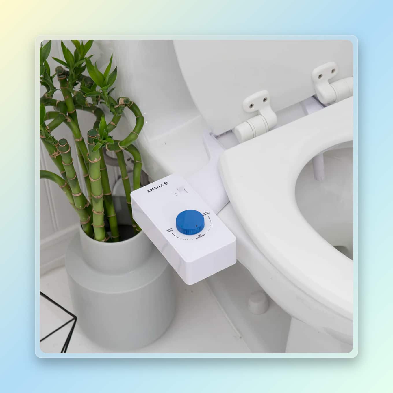 Tushy bidet installed on toilet