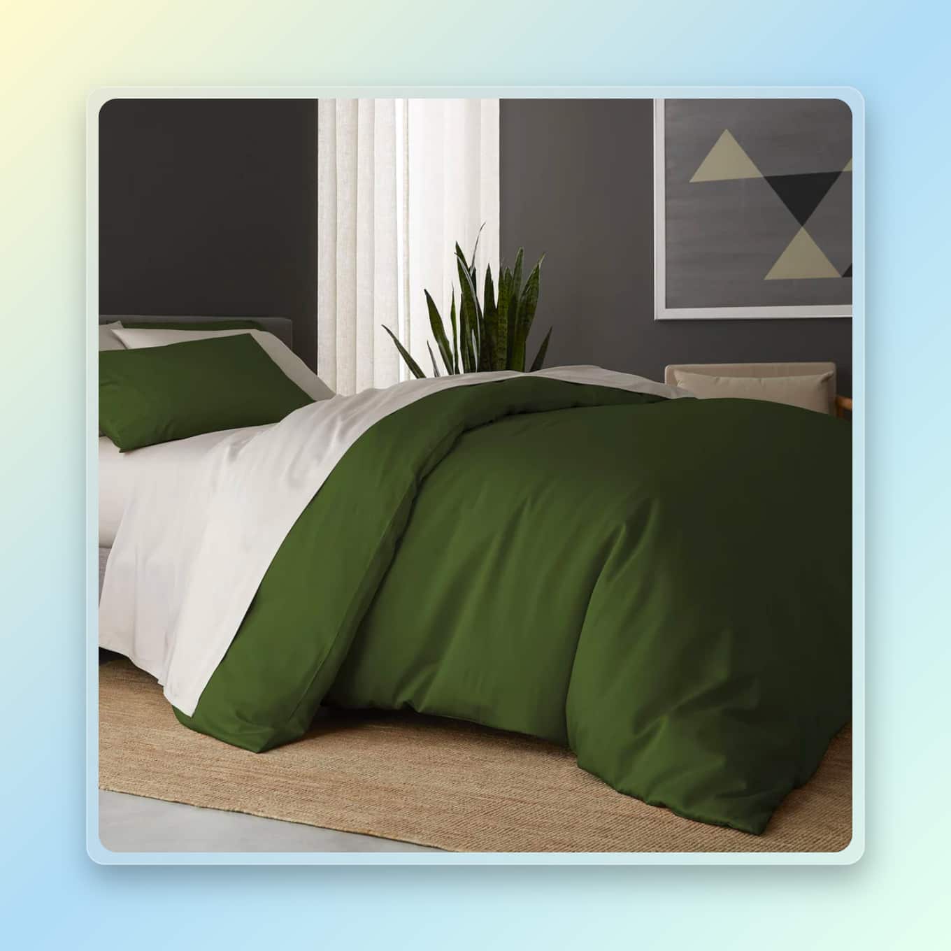 A Bed with Tencel Eucalyptus Duvet Cover in Forest Green