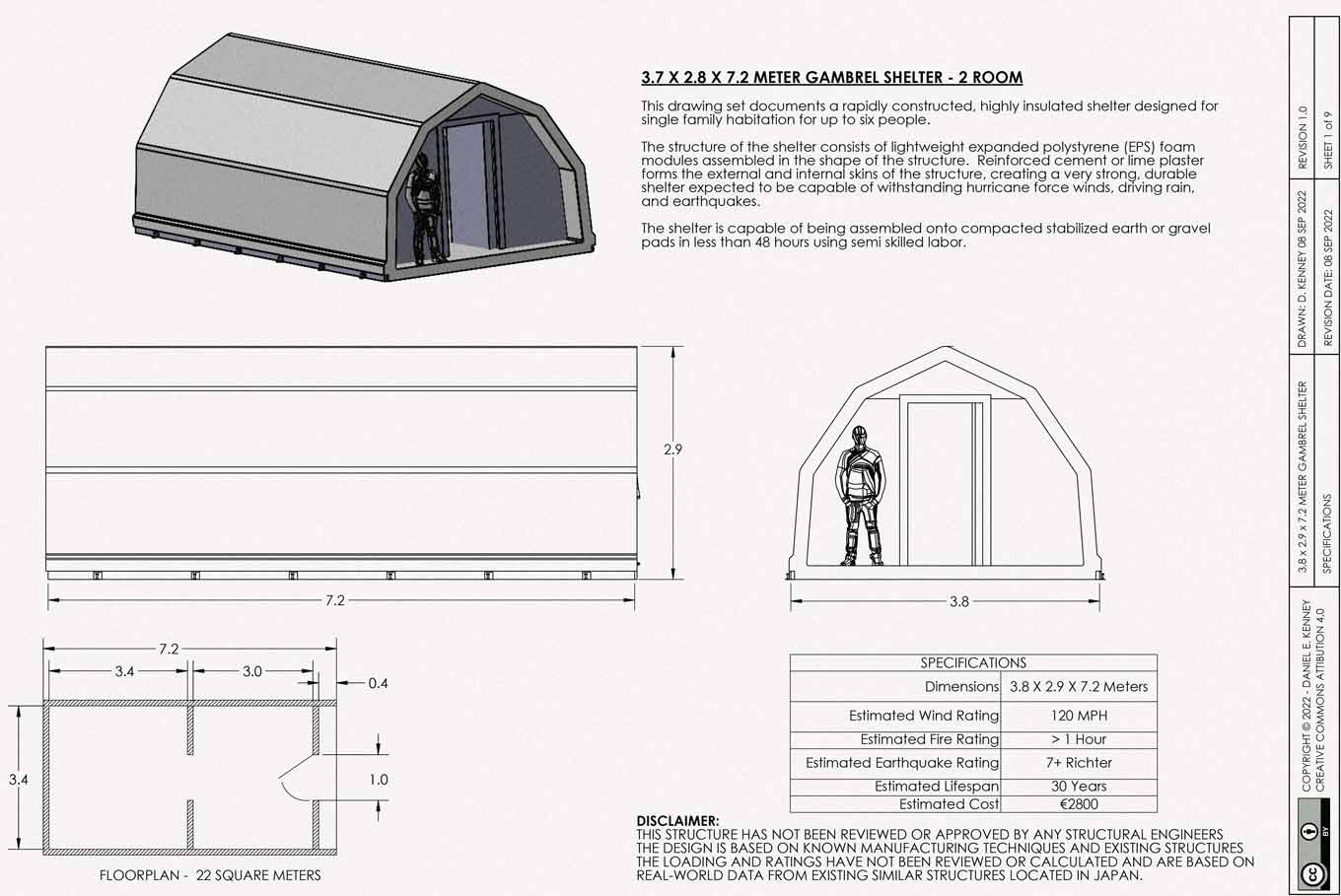 Document outlining details for a gembrel shelter