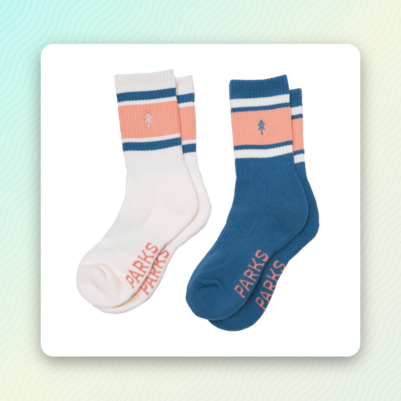 Socks that say "Parks" with a tree on them