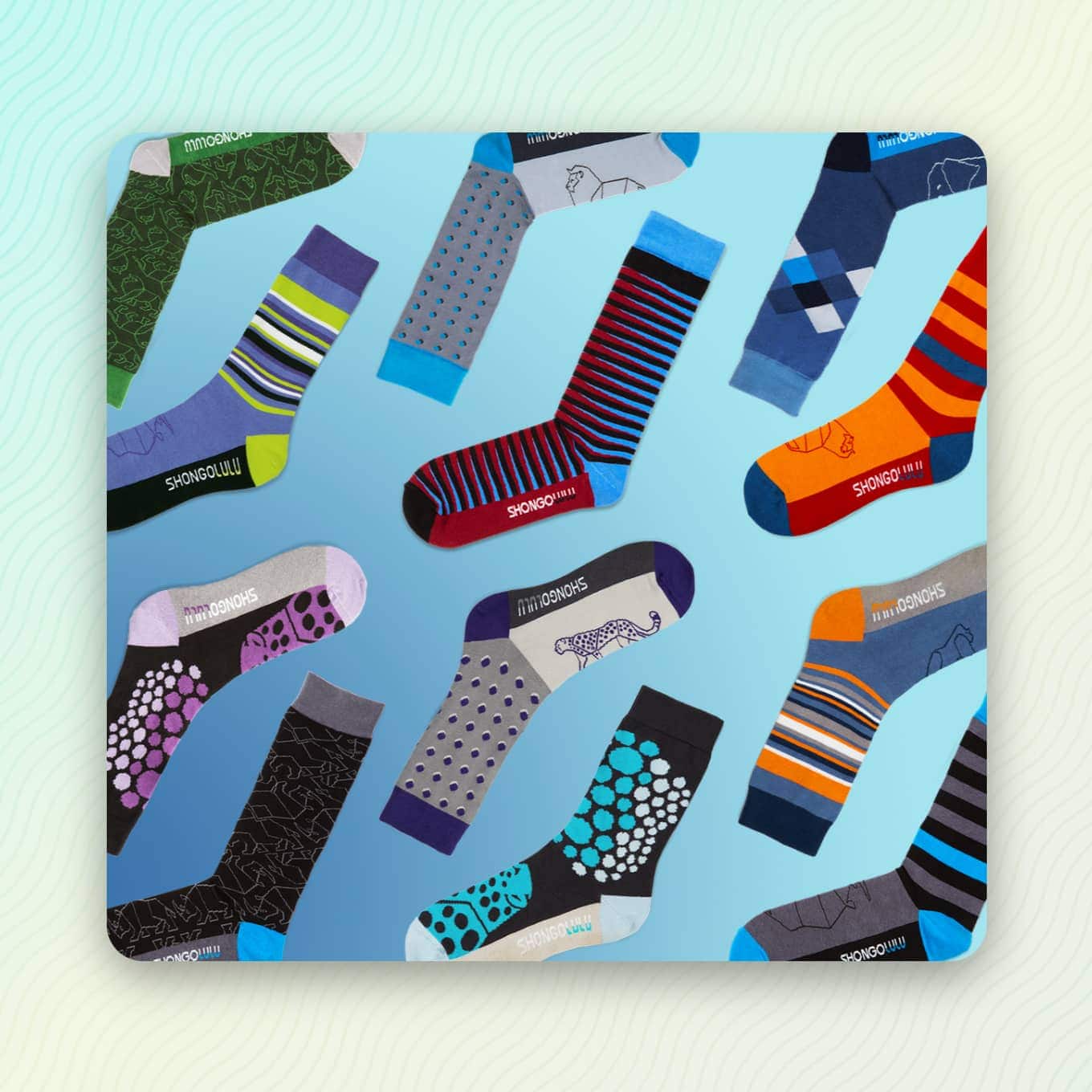 Several examples of tall socks from Shongolulu