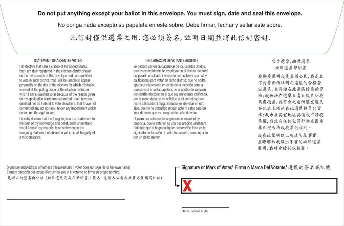 Ballot envelope instructions in 3 languages