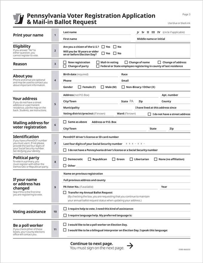 Pennsylvania's voter registration mail application