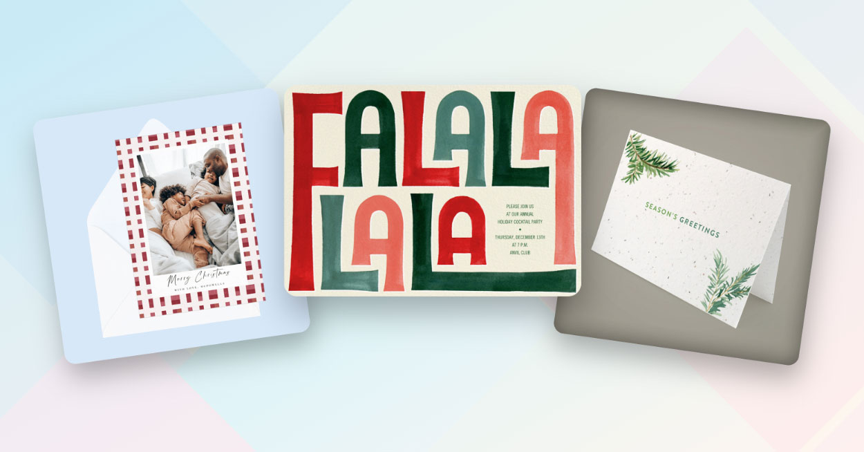 Sustainable holiday greeting cards from Paperless Post, Botanical Paperworks, and Greenvelope