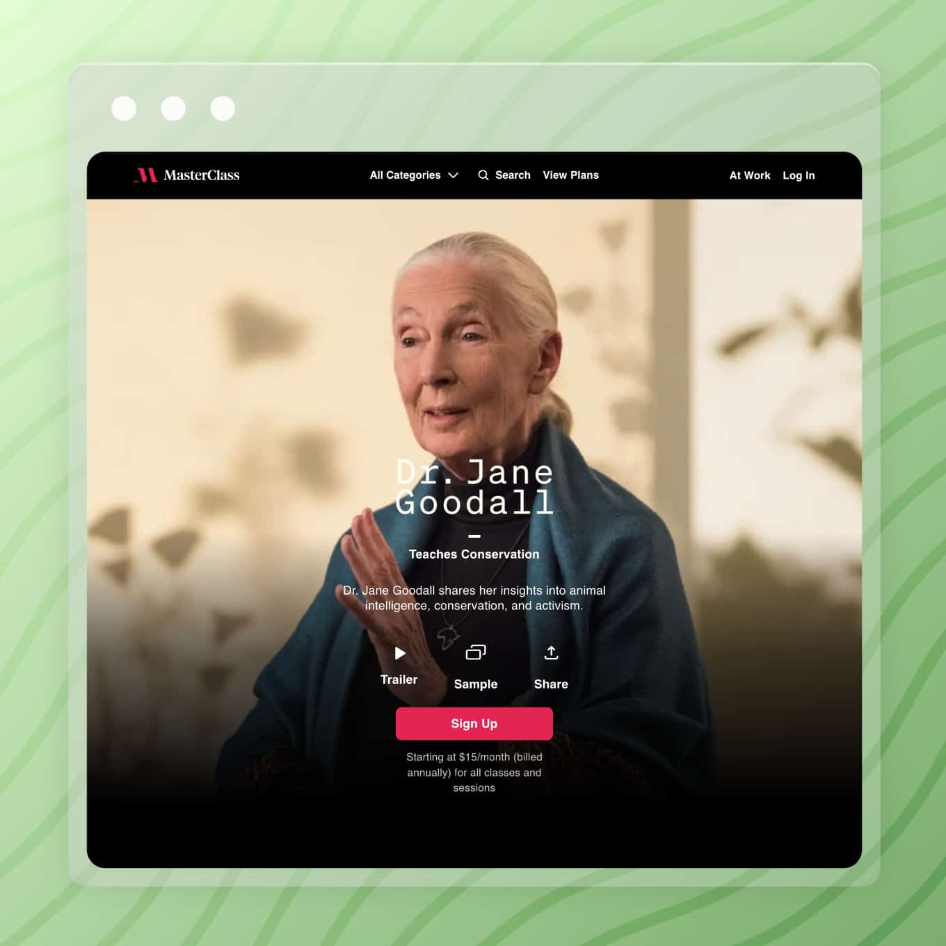 Dr. Jane Goodall on MasterClass website