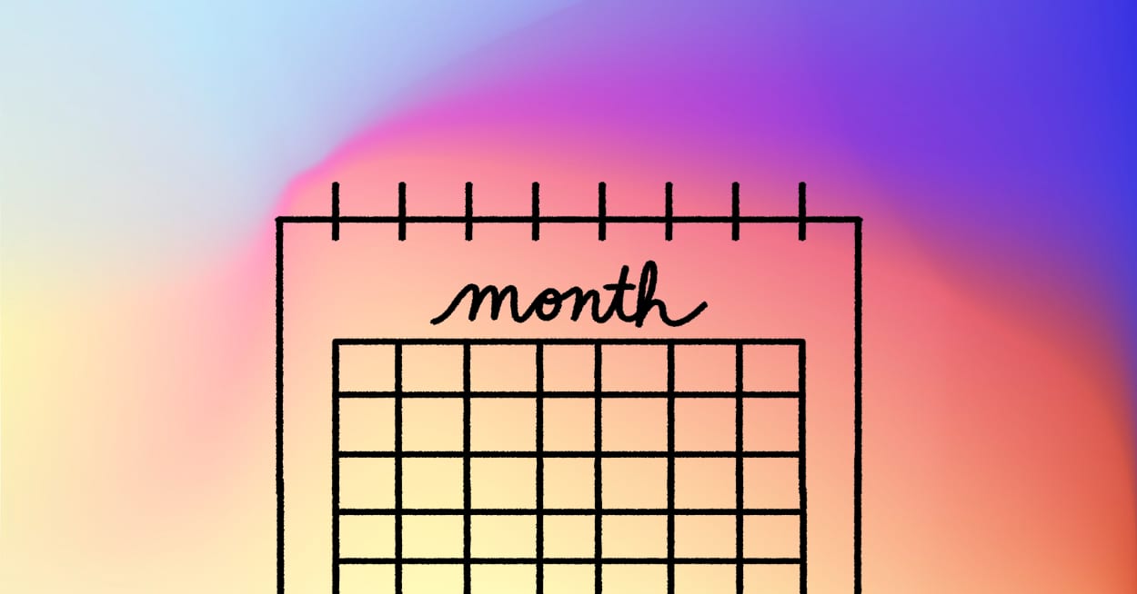 Simple monthly awareness calendar, illustrated in a handdrawn style