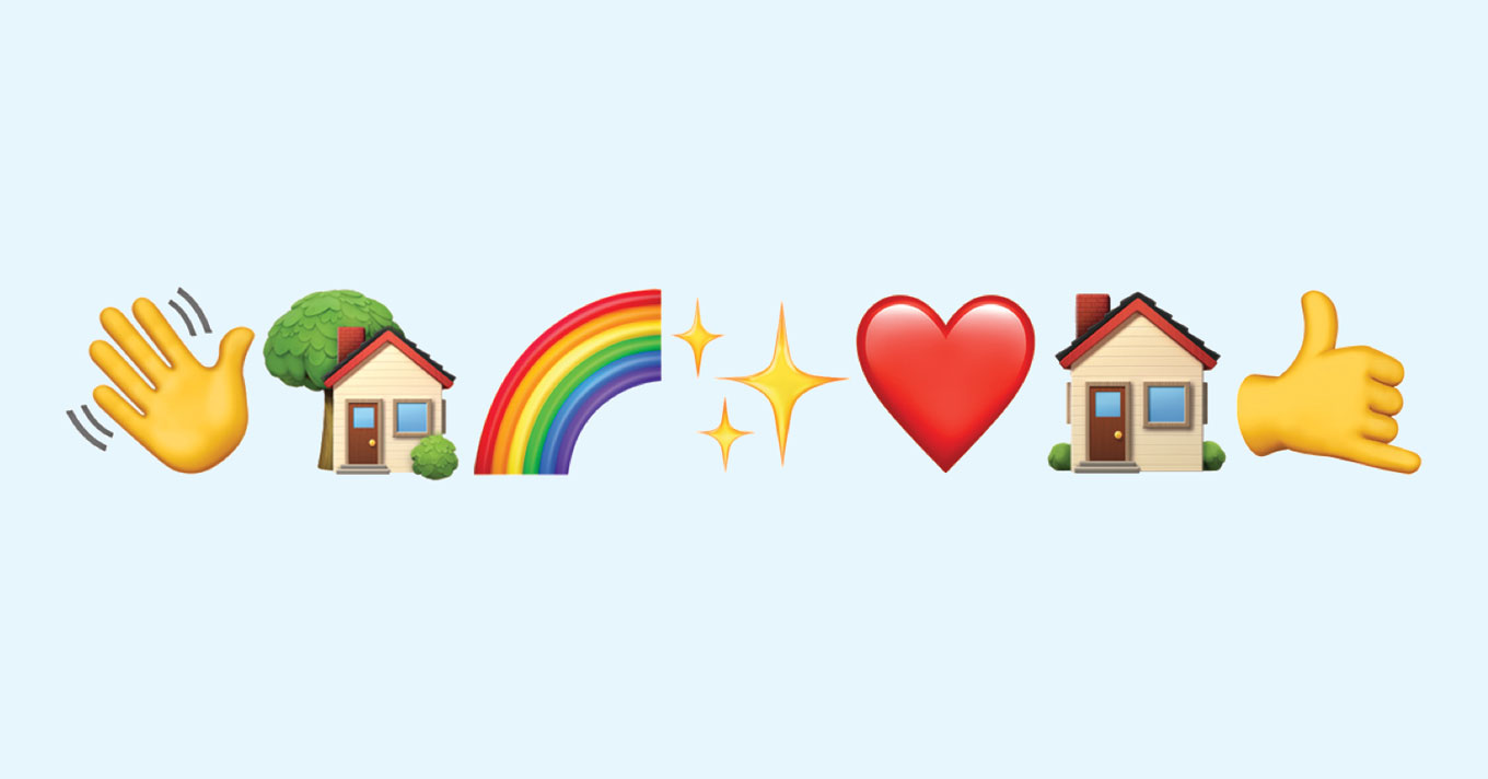 Waving Emoji, Neighbor Emoji, Rainbow Emoji, Sparkle Emoji, Heart Emoji, House Emoji, Hang Loose Emoji
