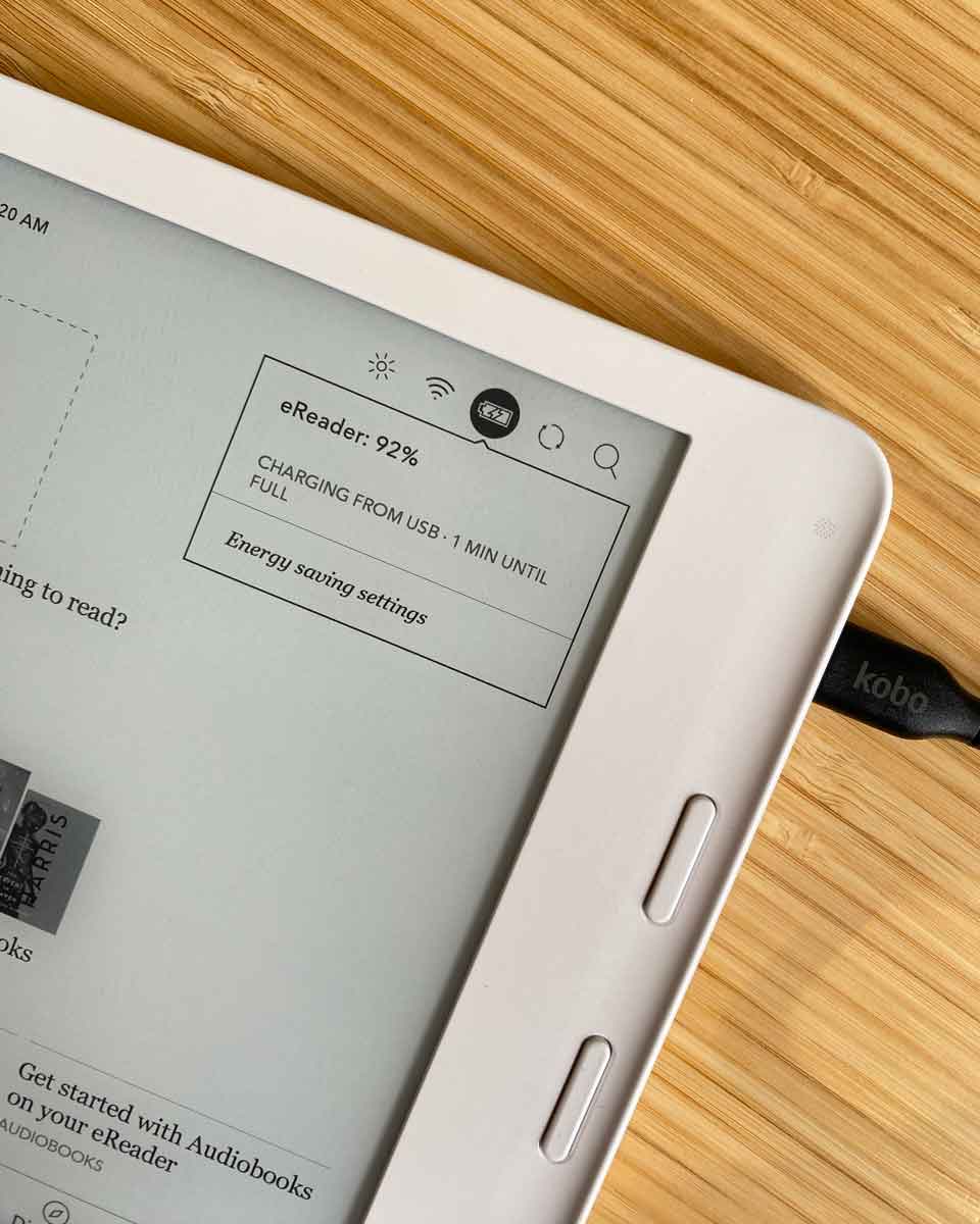 Kobo e-reader showing Energy saving settings