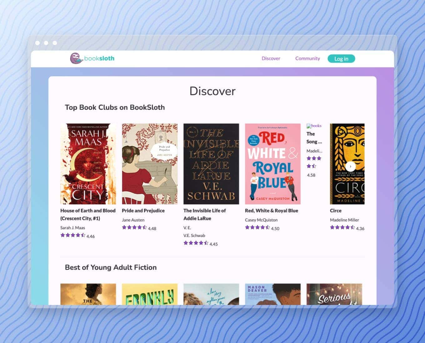 Bookslot screenshot, showing book clubs and recommendations