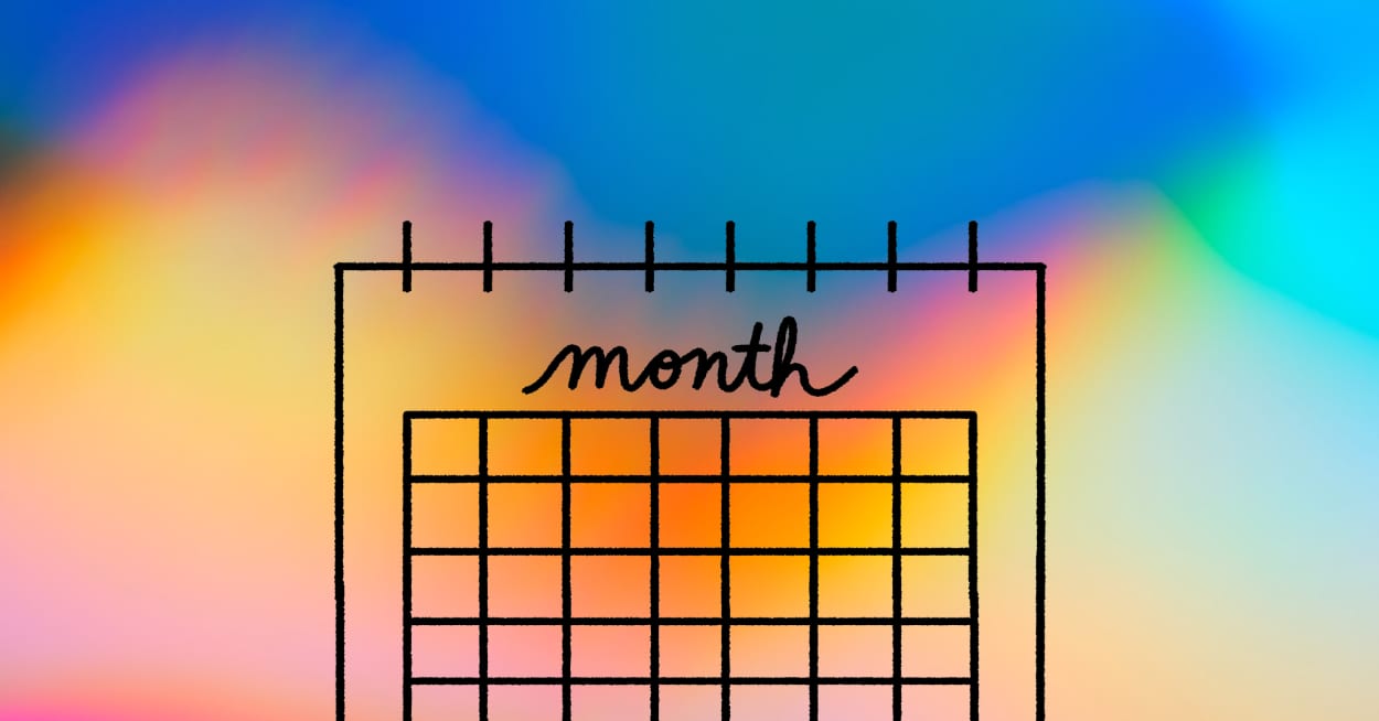 Rainbow colored calendar for June's awareness month