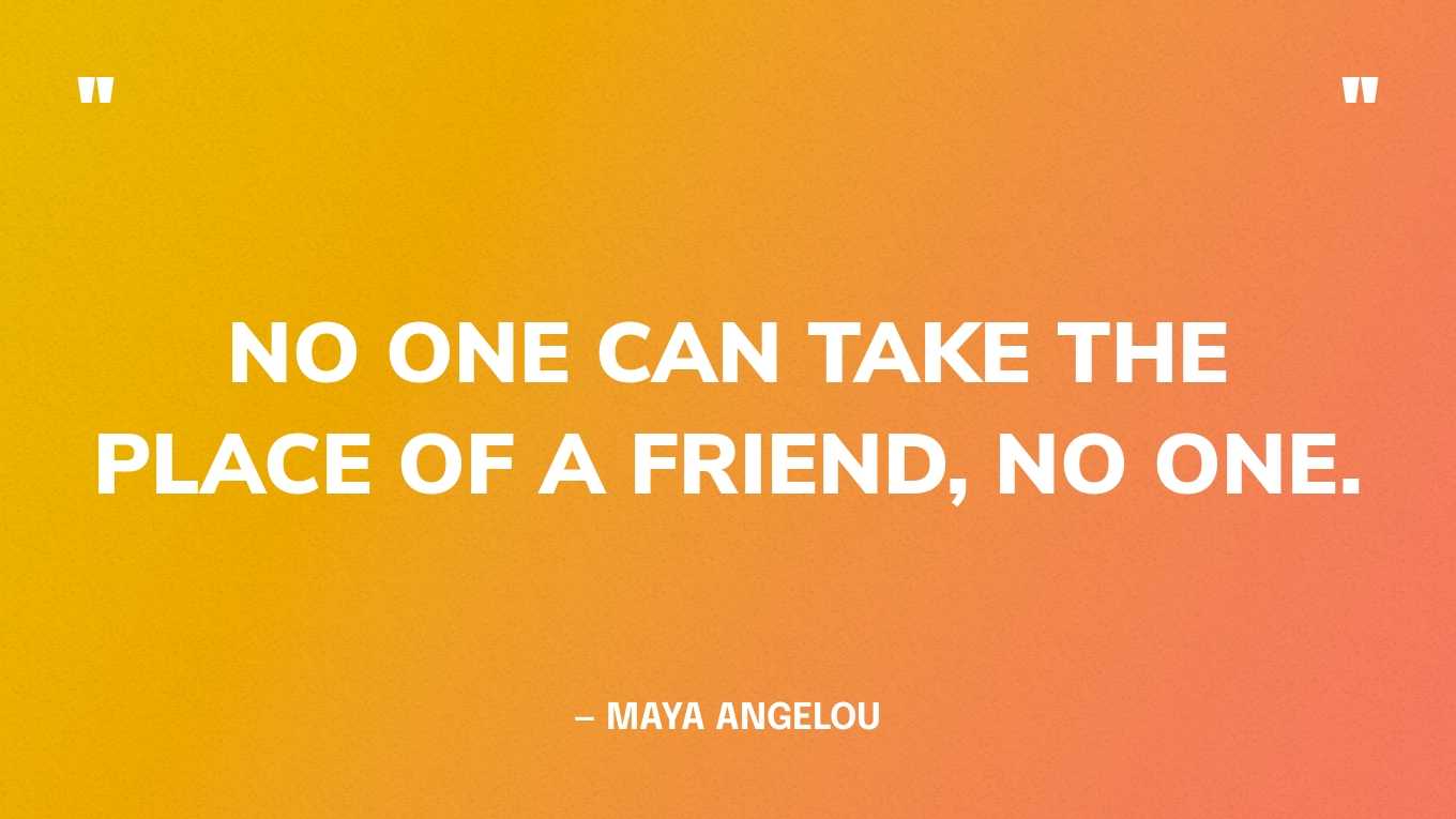“No one can take the place of a friend, no one.” — Maya Angelou