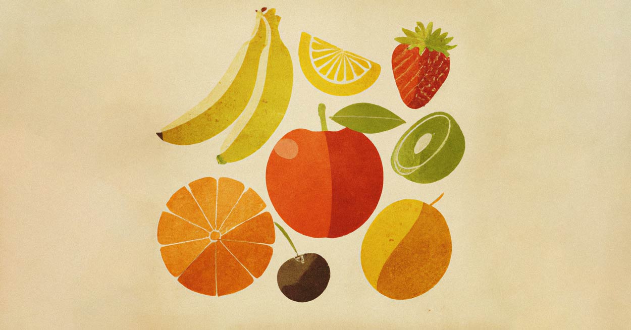 Vintage illustration of fruits from different seasons
